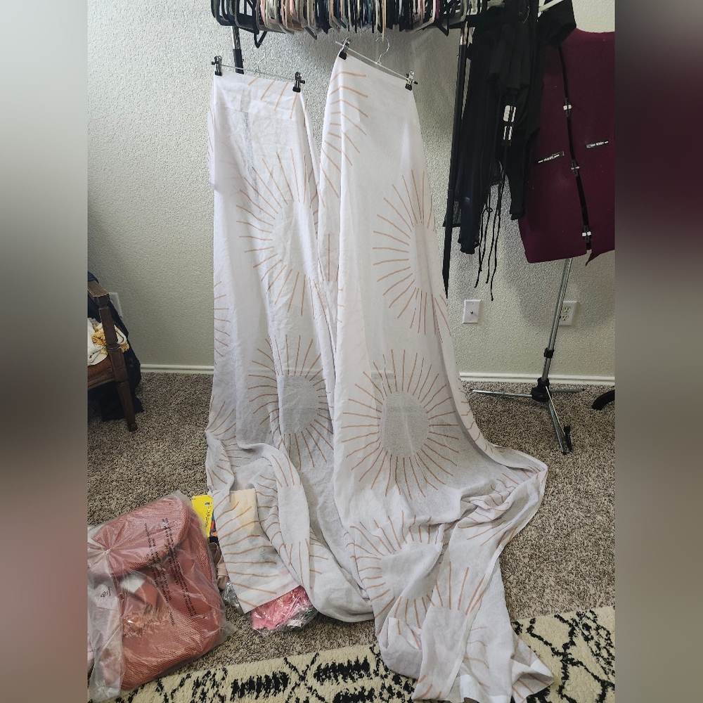 Society6 White and Tan Sunburst Curtains - Picture 2 of 5